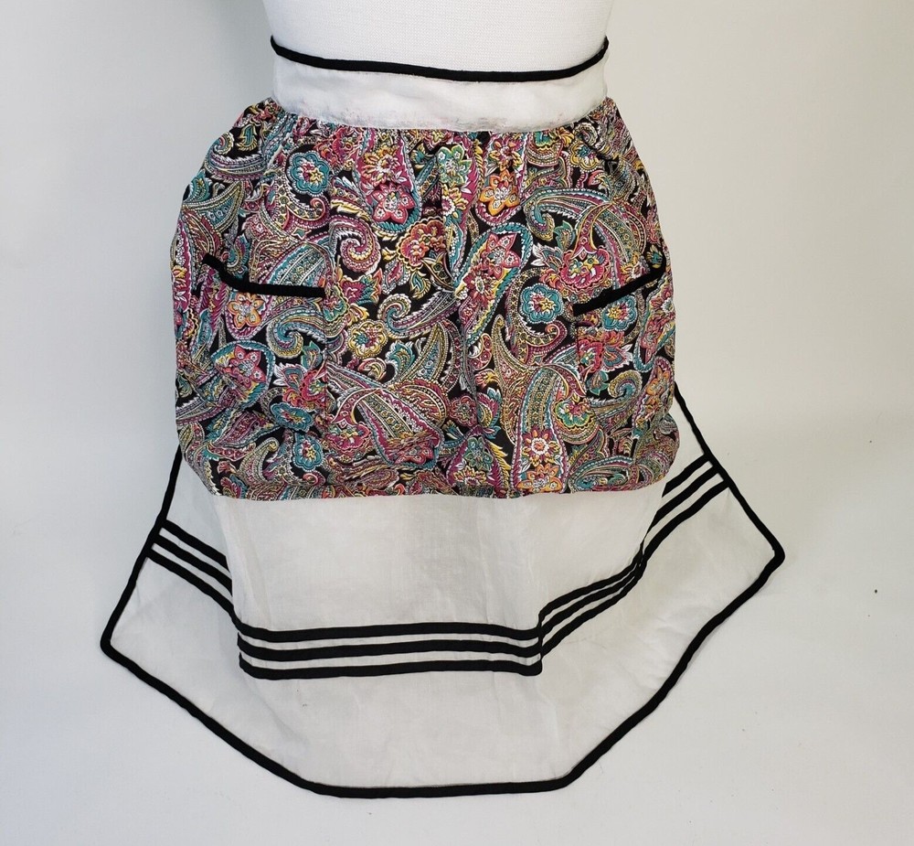 Vintage 1950s 60s Hostess Cocktail Half Apron Paisley Organza MCM Medium